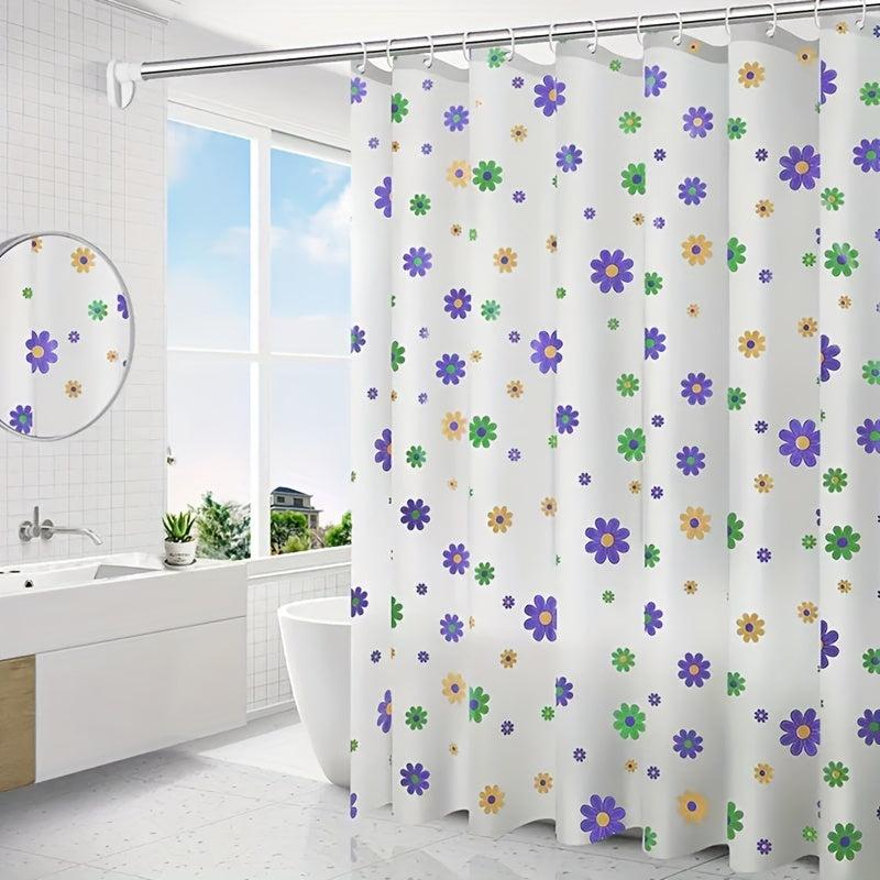 Purple Flower Shower Curtain PEVA Fabric Colorful Wildflower Shower Curtains