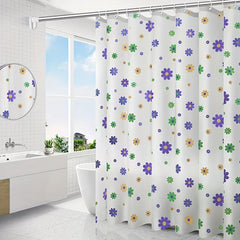 Purple Flower Shower Curtain PEVA Fabric Colorful Wildflower Shower Curtains