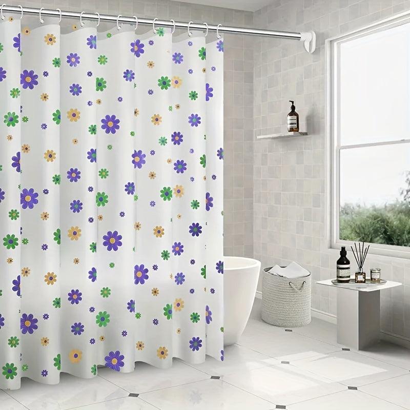 Purple Flower Shower Curtain PEVA Fabric Colorful Wildflower Shower Curtains