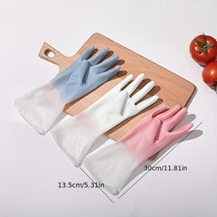 1pc Gradient Dishwashing Gloves Waterproof Rubber Gloves Household