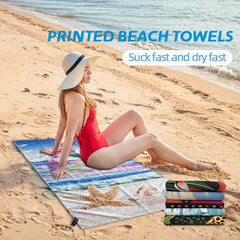 2pcs Microfiber Beach Towel Quick Dry Soft Absorbent Printed Beach Towel