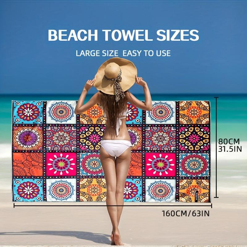2pcs Microfiber Beach Towel Quick Dry Soft Absorbent Printed Beach Towel