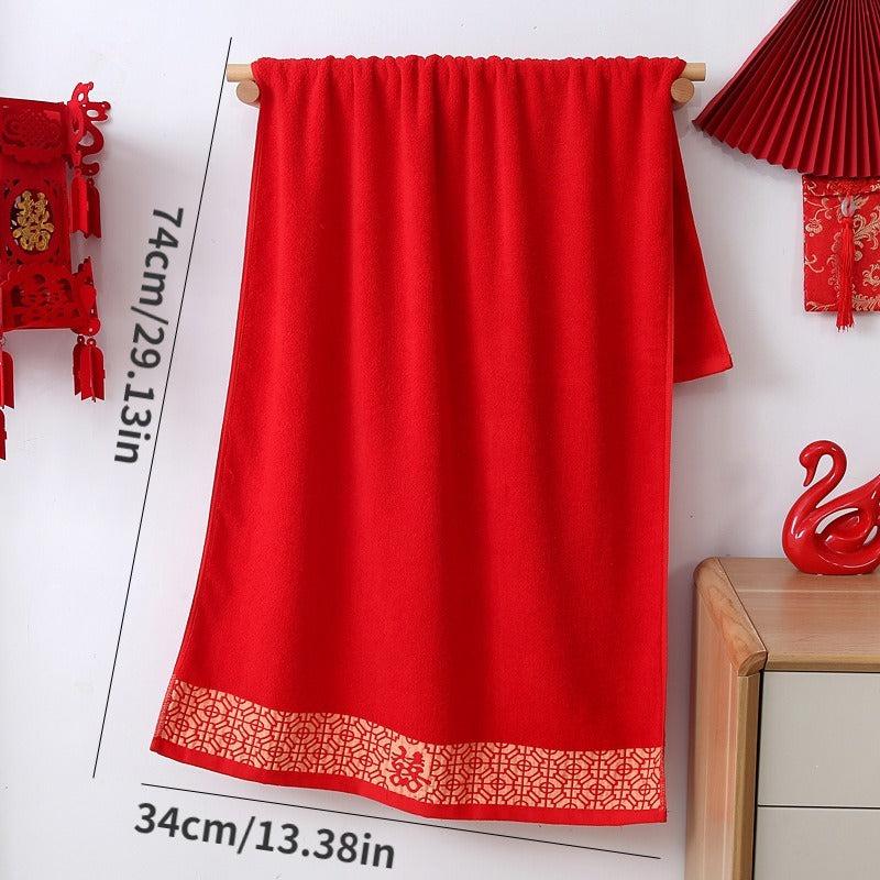 Red Embroidered Hand Towel Soft Cotton Absorbent Towel