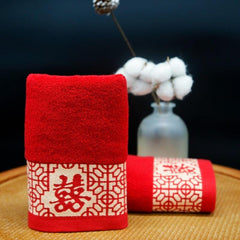 Red Embroidered Hand Towel Soft Cotton Absorbent Towel