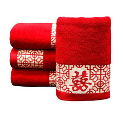 Red Embroidered Hand Towel Soft Cotton Absorbent Towel