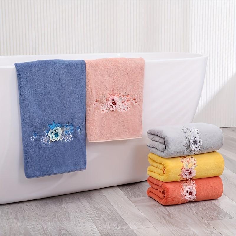 Flower Pattern Bath Towel Coral Fleece Soft Quick Drying Absorbent