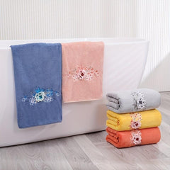 Flower Pattern Bath Towel Coral Fleece Soft Quick Drying Absorbent