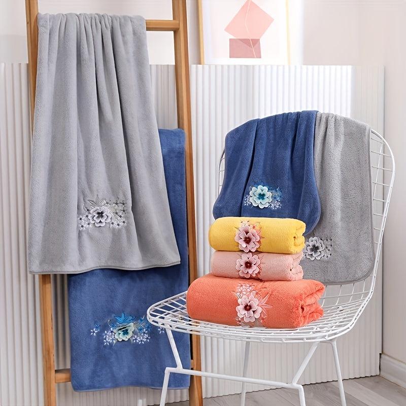 Flower Pattern Bath Towel Coral Fleece Soft Quick Drying Absorbent