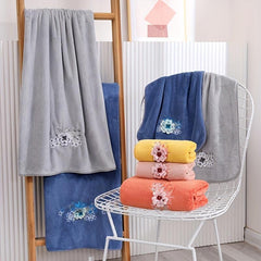 Flower Pattern Bath Towel Coral Fleece Soft Quick Drying Absorbent