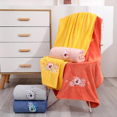 Flower Pattern Bath Towel Coral Fleece Soft Quick Drying Absorbent