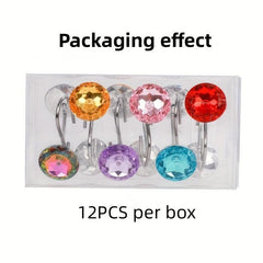 12pcs Rhinestone Acrylic Shower Curtain Hooks, Durable Metal Hooks for Easy Hang