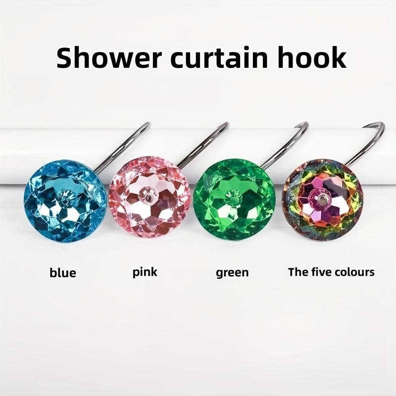 12pcs Rhinestone Acrylic Shower Curtain Hooks, Durable Metal Hooks for Easy Hang