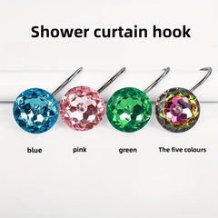 12pcs Rhinestone Acrylic Shower Curtain Hooks, Durable Metal Hooks for Easy Hang