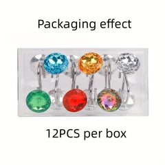 12pcs Rhinestone Acrylic Shower Curtain Hooks, Durable Metal Hooks for Easy Hang