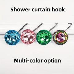 12pcs Rhinestone Acrylic Shower Curtain Hooks, Durable Metal Hooks for Easy Hang