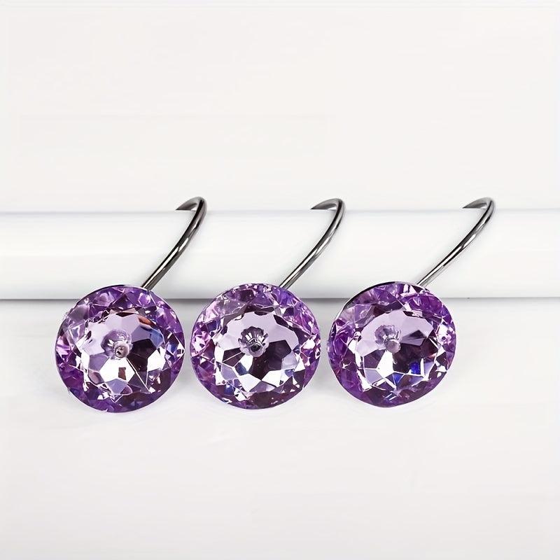 12pcs Rhinestone Acrylic Shower Curtain Hooks, Durable Metal Hooks for Easy Hang