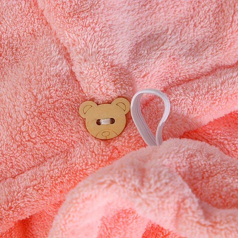 5pcs Hair Towel With Button Soft Hair Drying Cap Coral Fleece Hair Towel