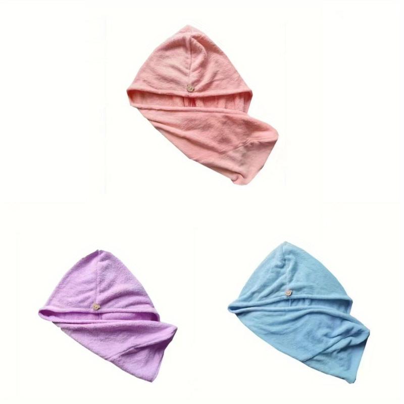 5pcs Hair Towel With Button Soft Hair Drying Cap Coral Fleece Hair Towel