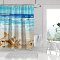 Shell Shower Curtain, Beach Design, Waterproof, Mildew Proof, Machine Washable