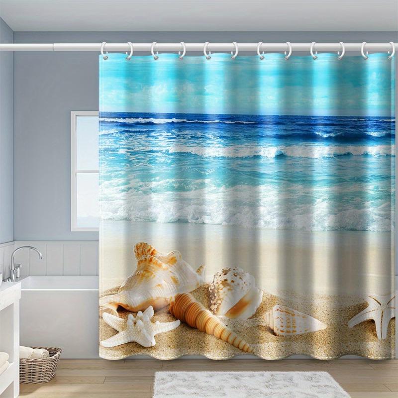Shell Shower Curtain, Beach Design, Waterproof, Mildew Proof, Machine Washable