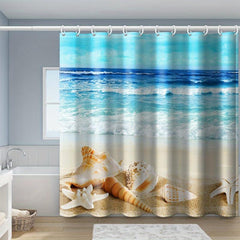 Shell Shower Curtain, Beach Design, Waterproof, Mildew Proof, Machine Washable