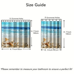 Shell Shower Curtain, Beach Design, Waterproof, Mildew Proof, Machine Washable
