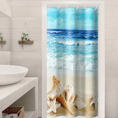 Shell Shower Curtain, Beach Design, Waterproof, Mildew Proof, Machine Washable