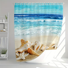 Shell Shower Curtain, Beach Design, Waterproof, Mildew Proof, Machine Washable
