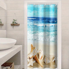 Shell Shower Curtain, Beach Design, Waterproof, Mildew Proof, Machine Washable