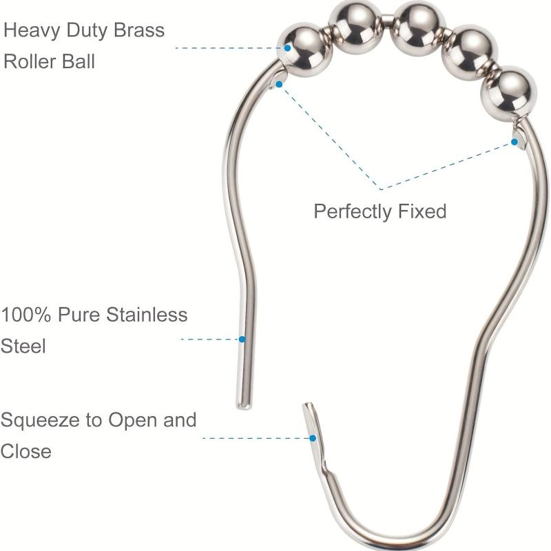 12pcs Polished Nickel Shower Curtain Hooks
