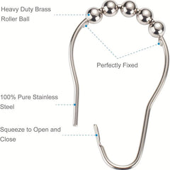 12pcs Polished Nickel Shower Curtain Hooks