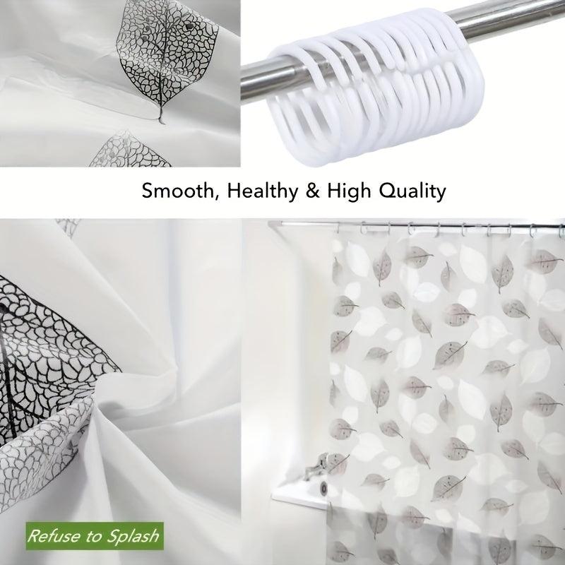 Waterproof Leaf Shower Curtain PEVA Fabric Durable Easy Install Bathroom Decor