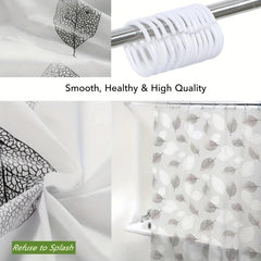 Waterproof Leaf Shower Curtain PEVA Fabric Durable Easy Install Bathroom Decor