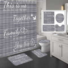 4pcs Family Shower Curtain Set with Non Slip Rugs - Grey