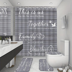 4pcs Family Shower Curtain Set with Non Slip Rugs - Grey