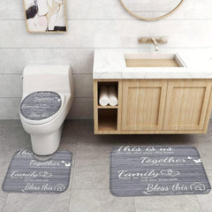4pcs Family Shower Curtain Set with Non Slip Rugs - Grey