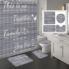 4pcs Family Shower Curtain Set with Non Slip Rugs - Grey