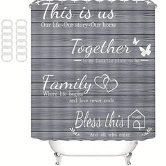 4pcs Family Shower Curtain Set with Non Slip Rugs - Grey