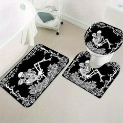 Skull Couple Bathroom Shower Curtain Set with Hooks and Rug