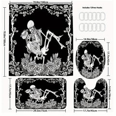 Skull Couple Bathroom Shower Curtain Set with Hooks and Rug