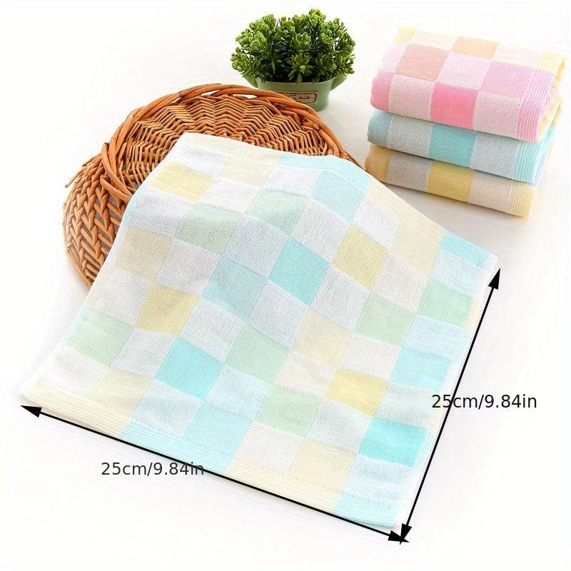 2pcs Plaid Pattern Washcloth Double layer Gauze Handkerchiefs