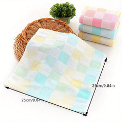 2pcs Plaid Pattern Washcloth Double layer Gauze Handkerchiefs