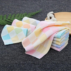 2pcs Plaid Pattern Washcloth Double layer Gauze Handkerchiefs