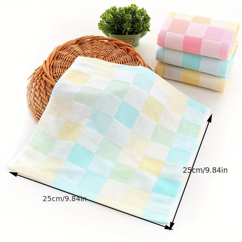 2pcs Plaid Pattern Washcloth Double layer Gauze Handkerchiefs