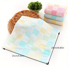 2pcs Plaid Pattern Washcloth Double layer Gauze Handkerchiefs