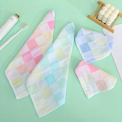 2pcs Plaid Pattern Washcloth Double layer Gauze Handkerchiefs