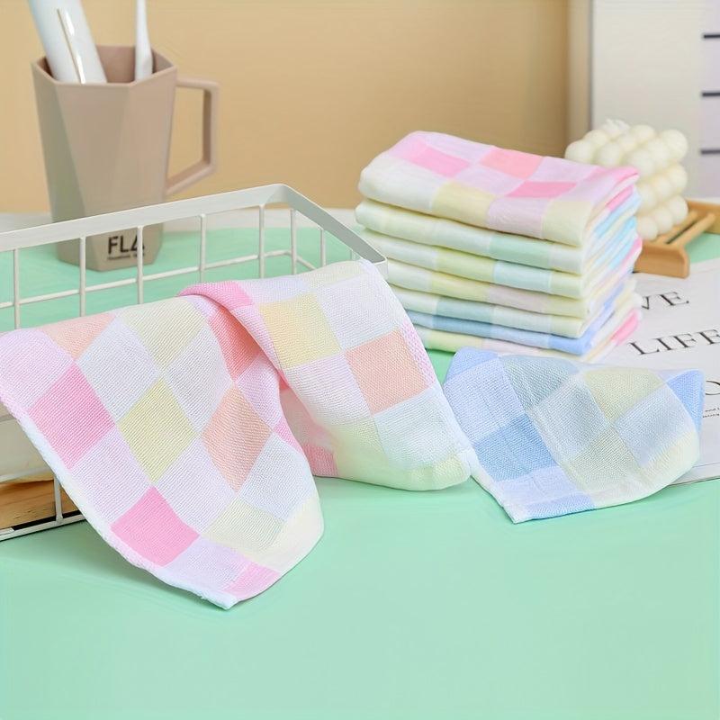2pcs Plaid Pattern Washcloth Double layer Gauze Handkerchiefs