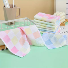 2pcs Plaid Pattern Washcloth Double layer Gauze Handkerchiefs