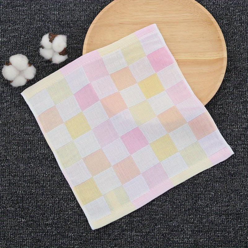 2pcs Plaid Pattern Washcloth Double layer Gauze Handkerchiefs