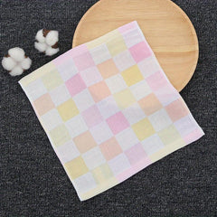 2pcs Plaid Pattern Washcloth Double layer Gauze Handkerchiefs